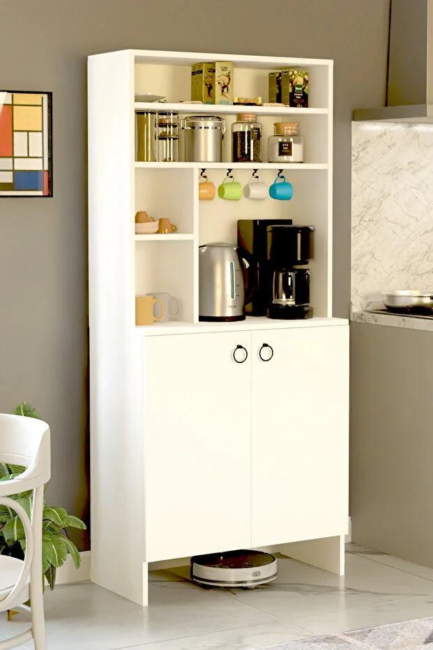 Kahve Köşesi İki Kapaklı Çok Amaçlı Dolap Mutfak Dolabı Erzak Dolabı Kiler Dolabı